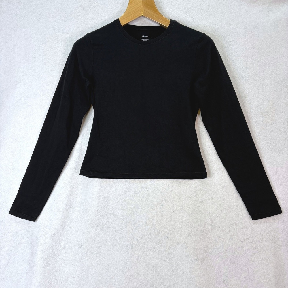 Quince Organic Cotton Long Sleeve Tee Black Womens M Minimal Classic Clean Girl